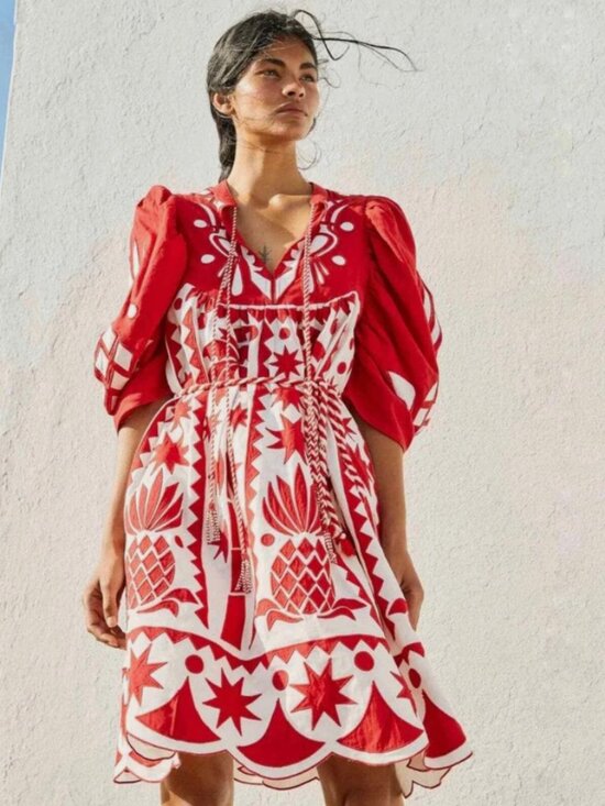 FARM Rio Dresses & Skirts - FARM Rio Red Tropical Cutwork Midi Dress NWT XL